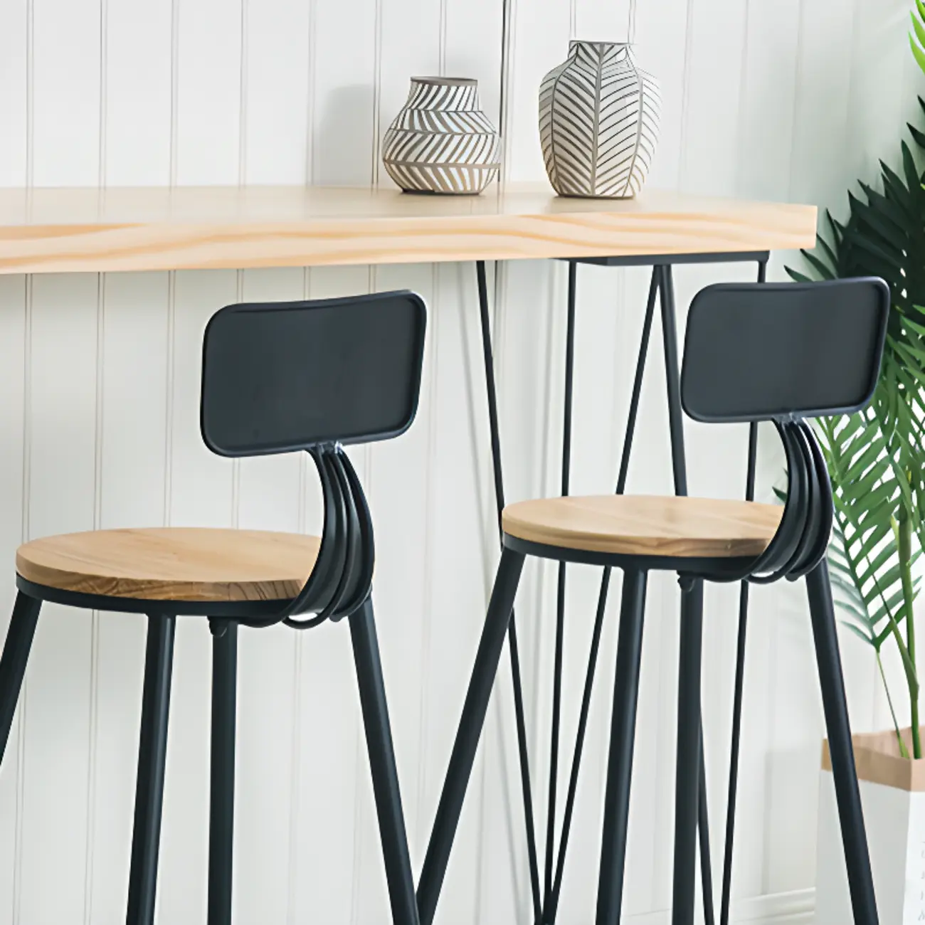 Sleek Counter Height Bar Table Wood Top Gold Base for Dining Image - 9 | homeyfad