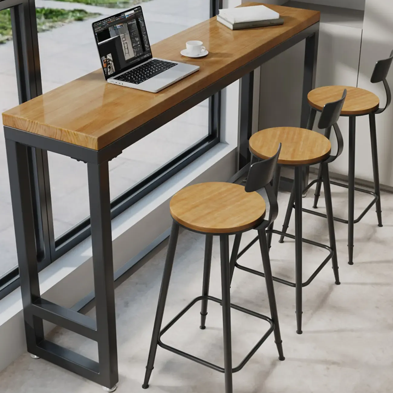 Retro Brown Wooden Industrial Bar Tables Image - 1