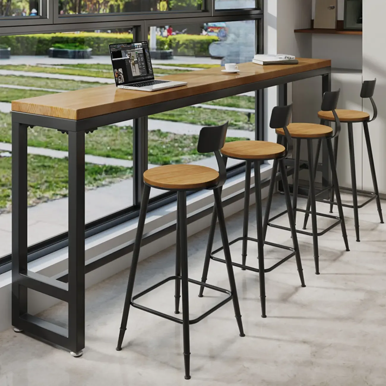 Retro Brown Wooden Industrial Bar Tables Image - 4