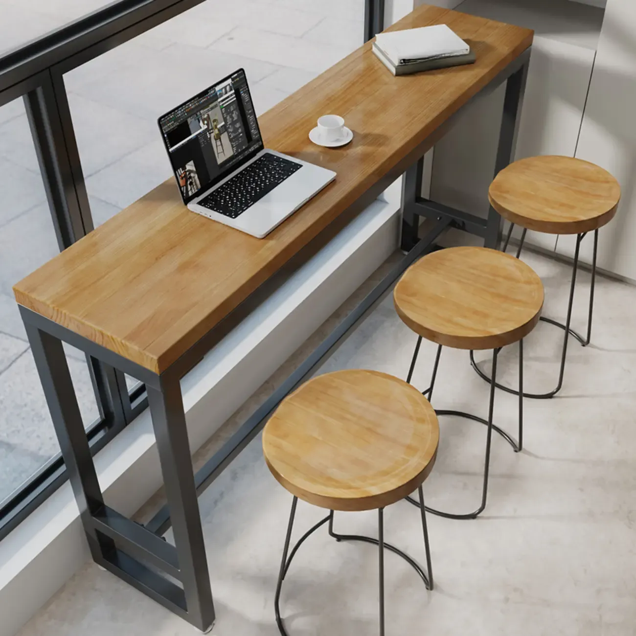 Retro Brown Wooden Industrial Bar Tables Image - 7