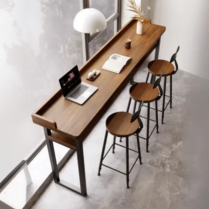 Sleek Brown Pine Shelf Storage Bar Tables Image - 1