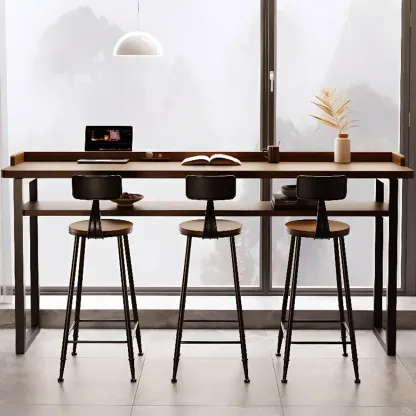 Sleek Brown Pine Shelf Storage Bar Tables Image - 3