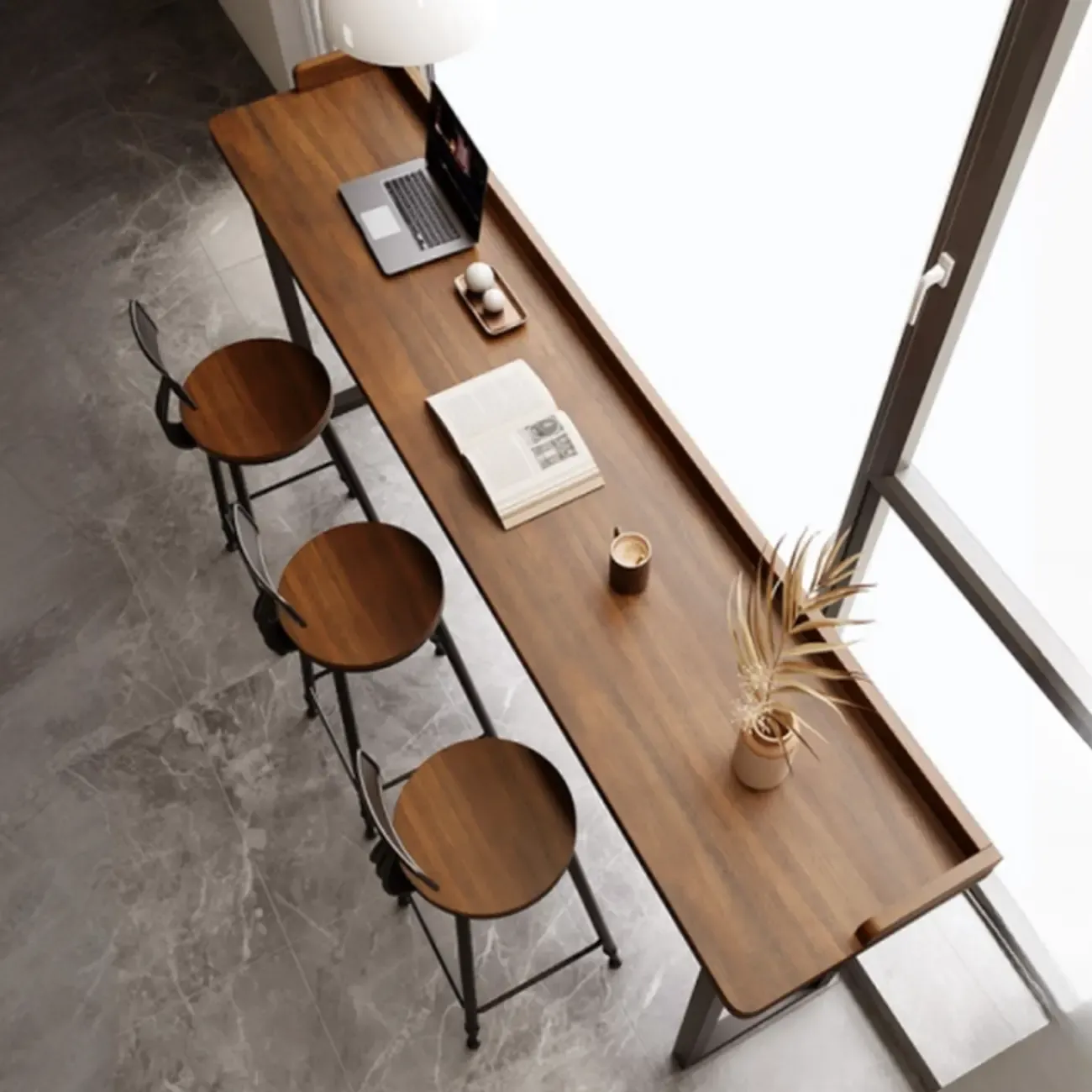 Sleek Brown Pine Shelf Storage Bar Tables Image - 4
