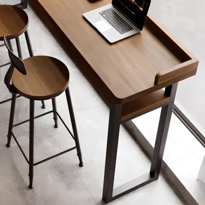 Sleek Brown Pine Shelf Storage Bar Tables Image - 7