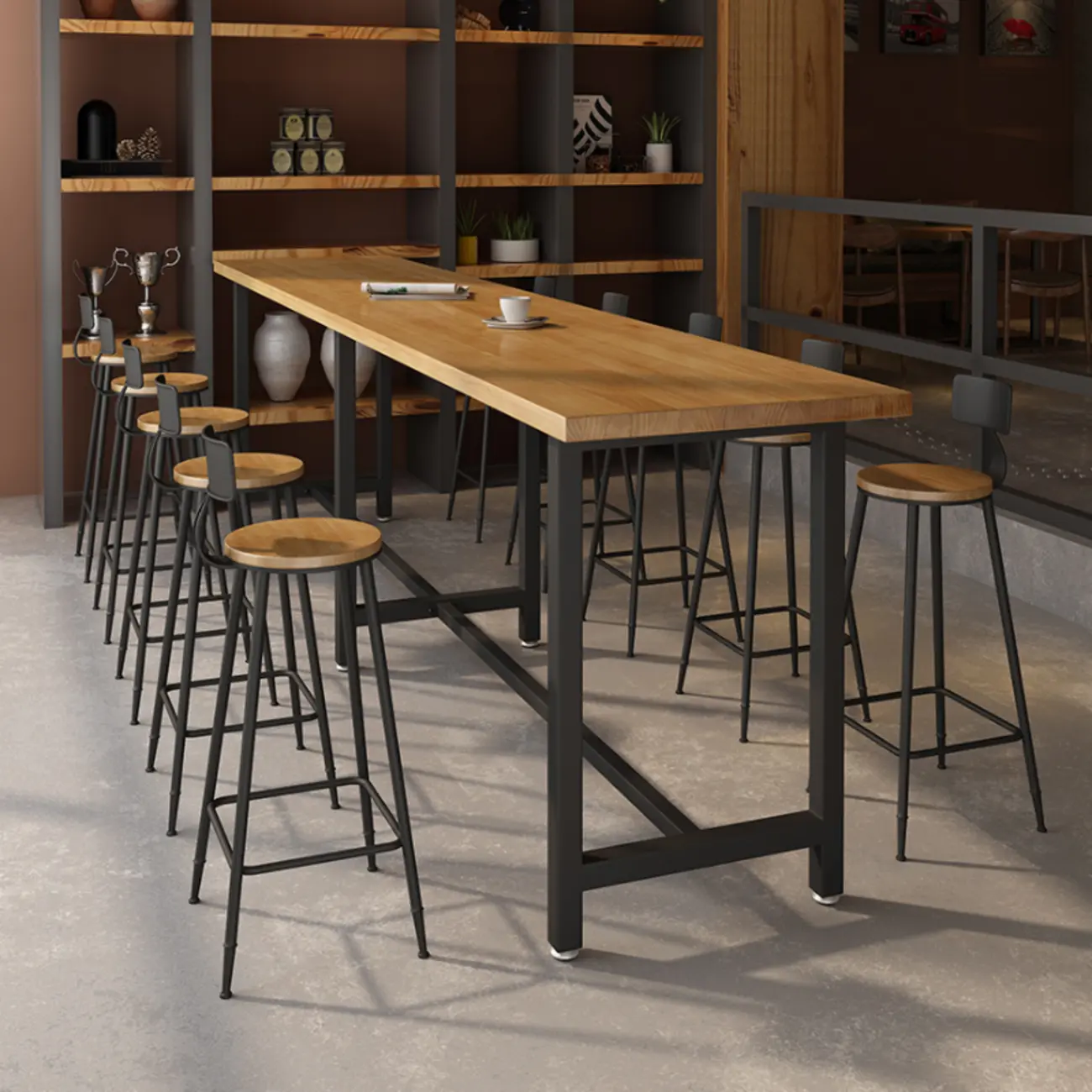 Footrest Black Metal 3-Pedestal Bar Table Image - 1 | homeyfad