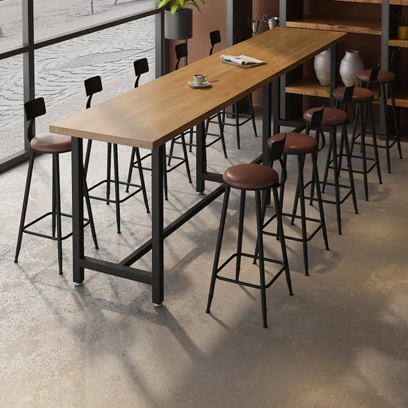 Footrest Black Metal 3-Pedestal Bar Table Image - 2 | homeyfad