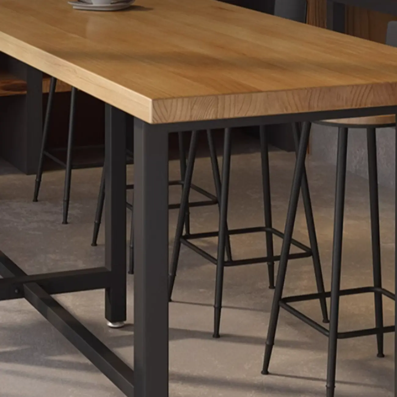 Footrest Black Metal 3-Pedestal Bar Table Image - 4 | homeyfad