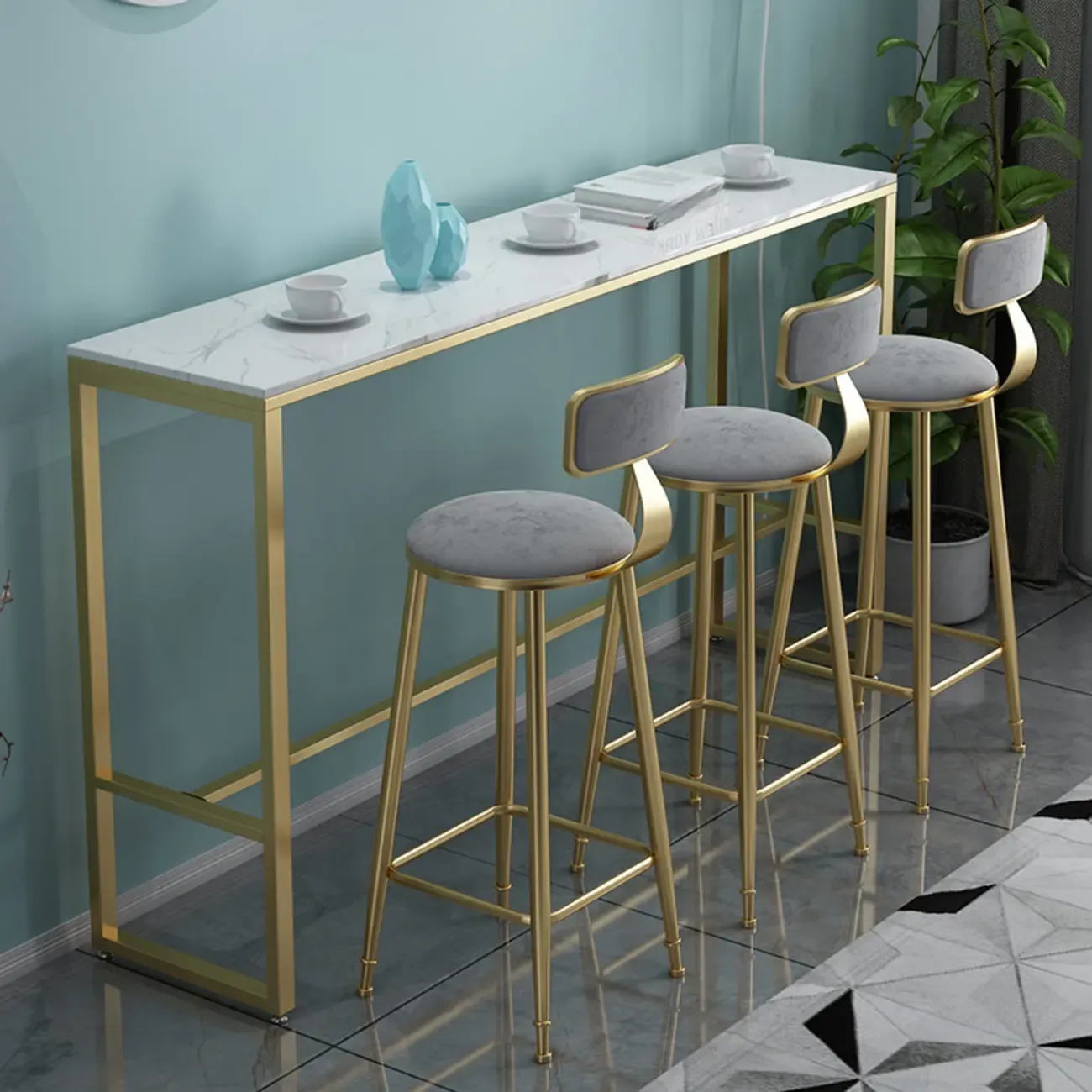Glam White Marble Top Bar Tables Image - 1