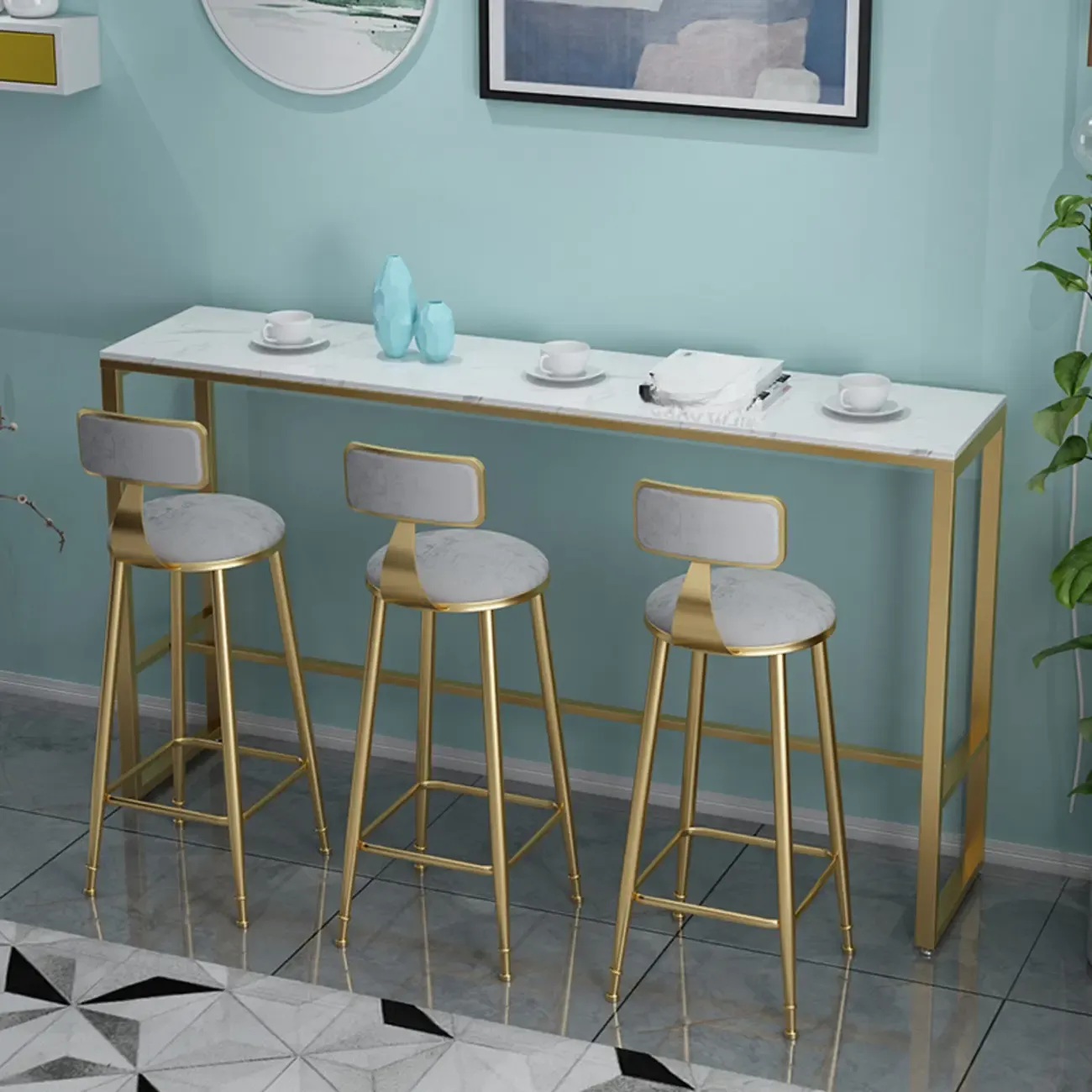 Glam White Marble Top Bar Tables Image - 3