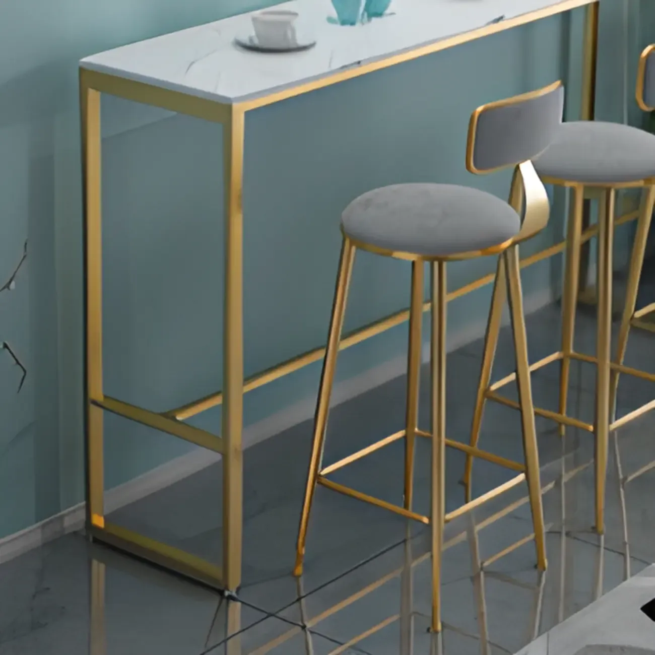 Glam White Marble Top Bar Tables Image - 6