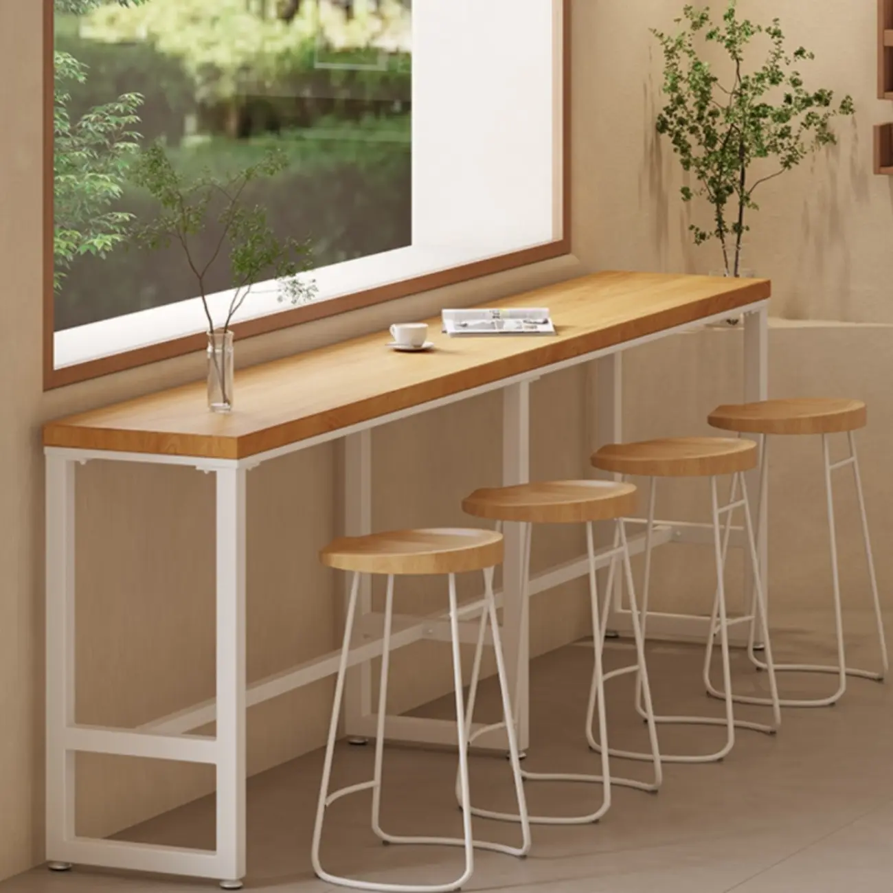 Nordic Log Wood Bar Height Table Trestle Base for Living Room Image - 1 | homeyfad