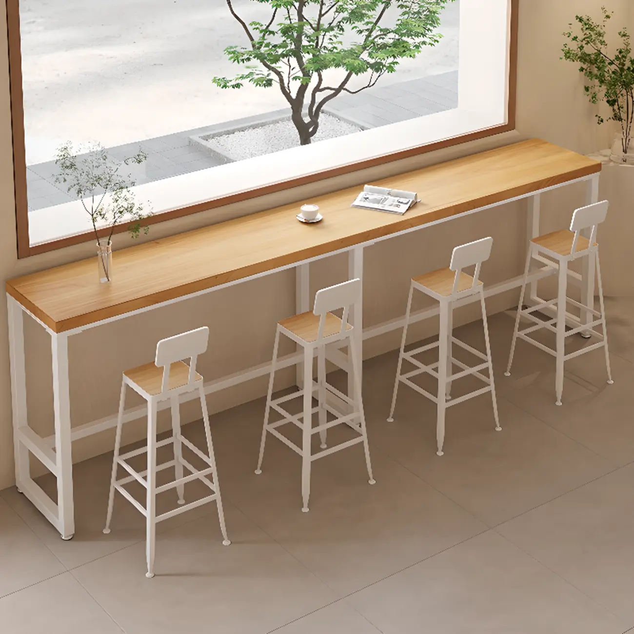 Nordic Log Wood Bar Height Table Trestle Base for Living Room Image - 4 | homeyfad