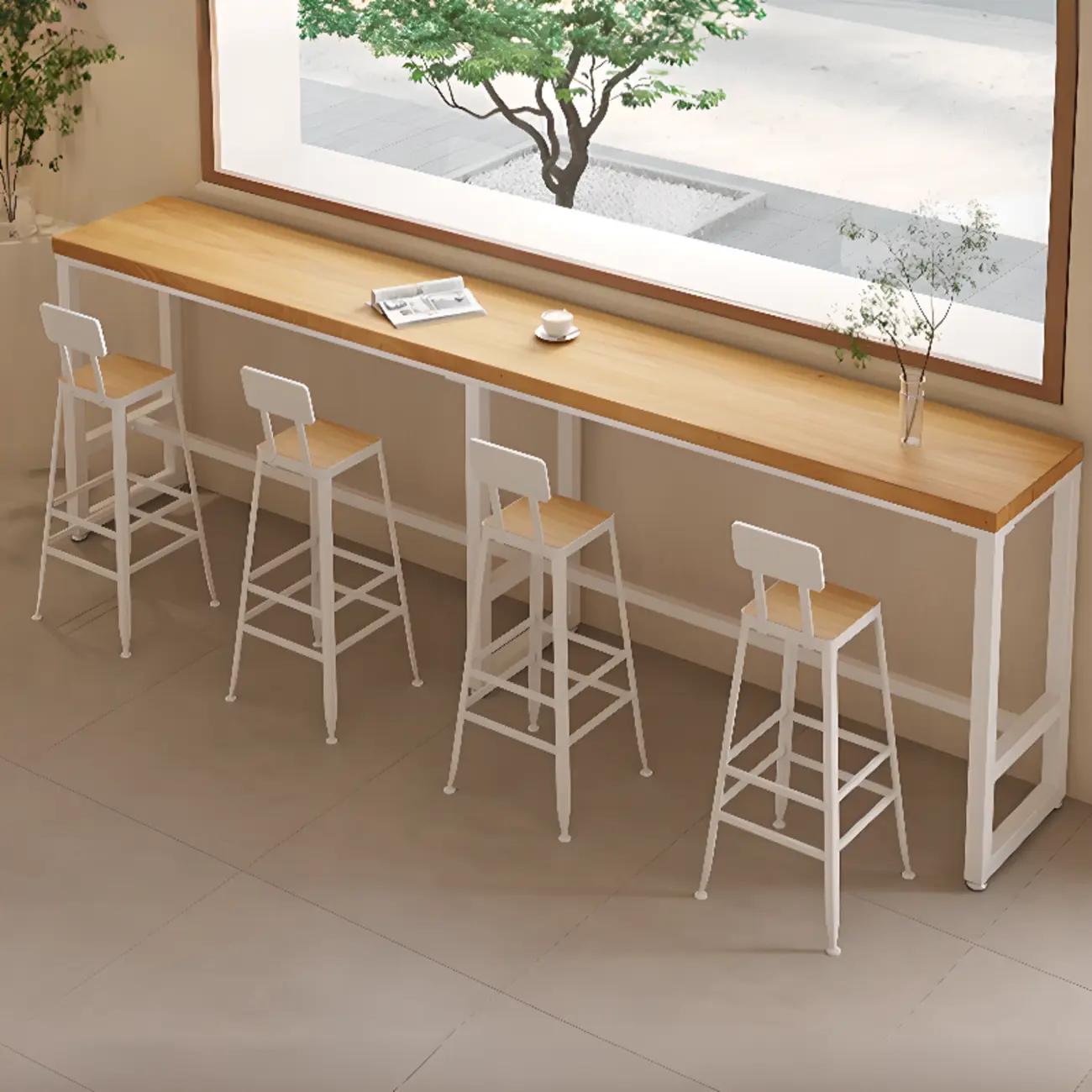 Nordic Log Wood Bar Height Table Trestle Base for Living Room Image - 5 | homeyfad