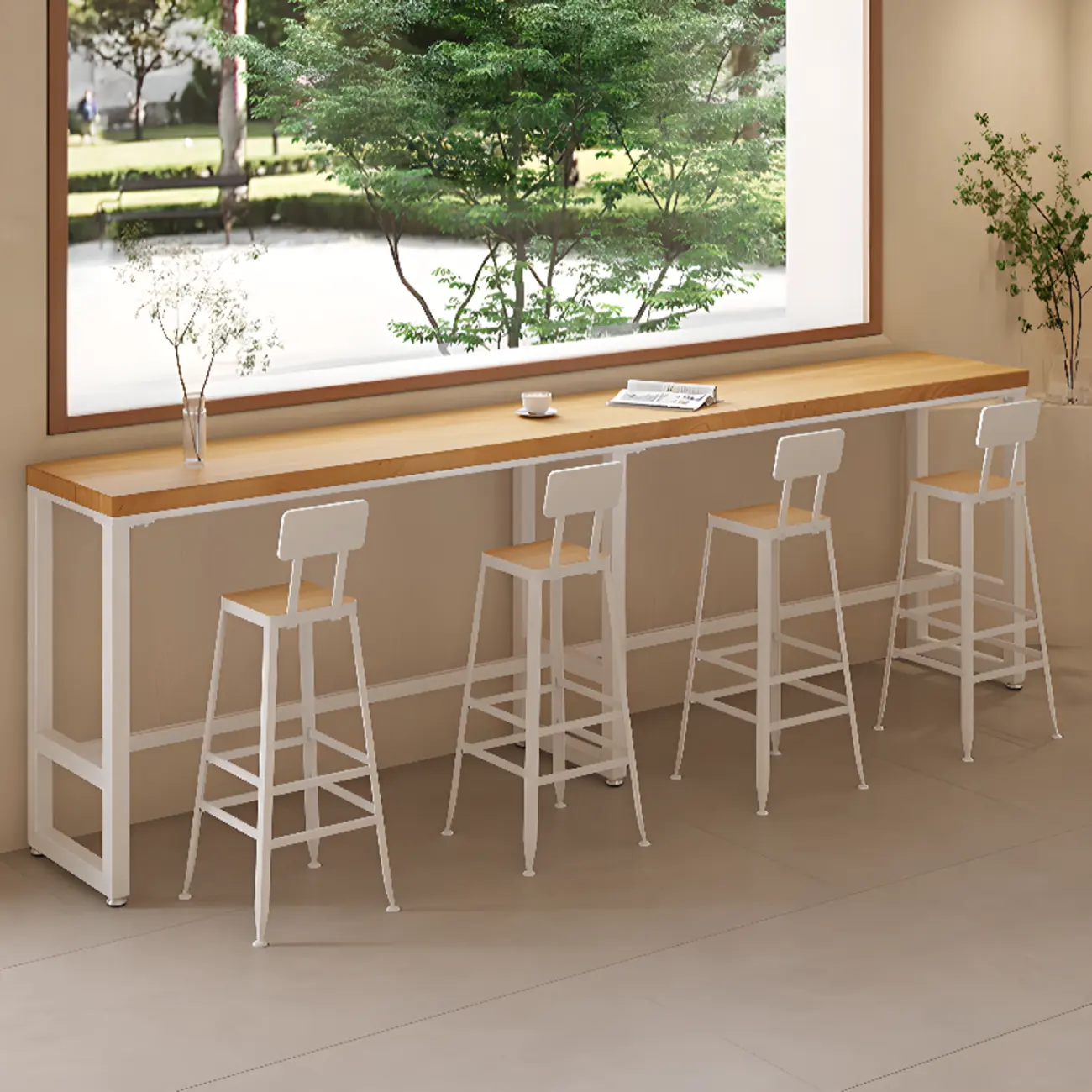 Nordic Log Wood Bar Height Table Trestle Base for Living Room Image - 6 | homeyfad