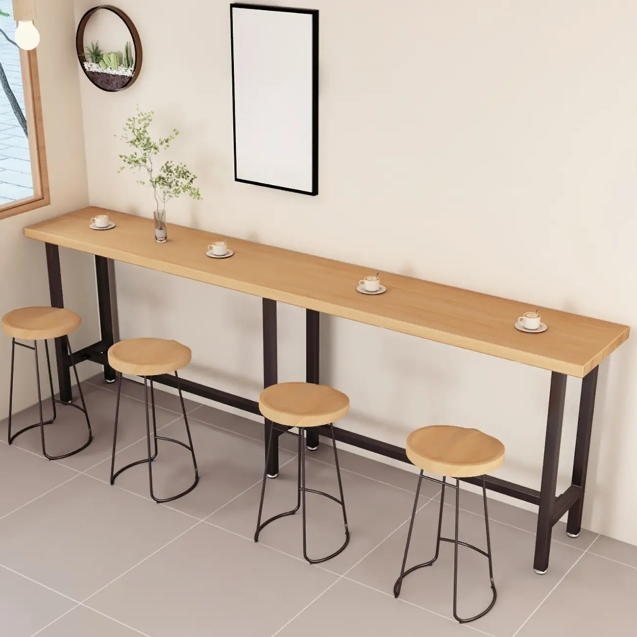 Footrest Natural Wooden Fixed Top Bar Tables Image - 1 | homeyfad