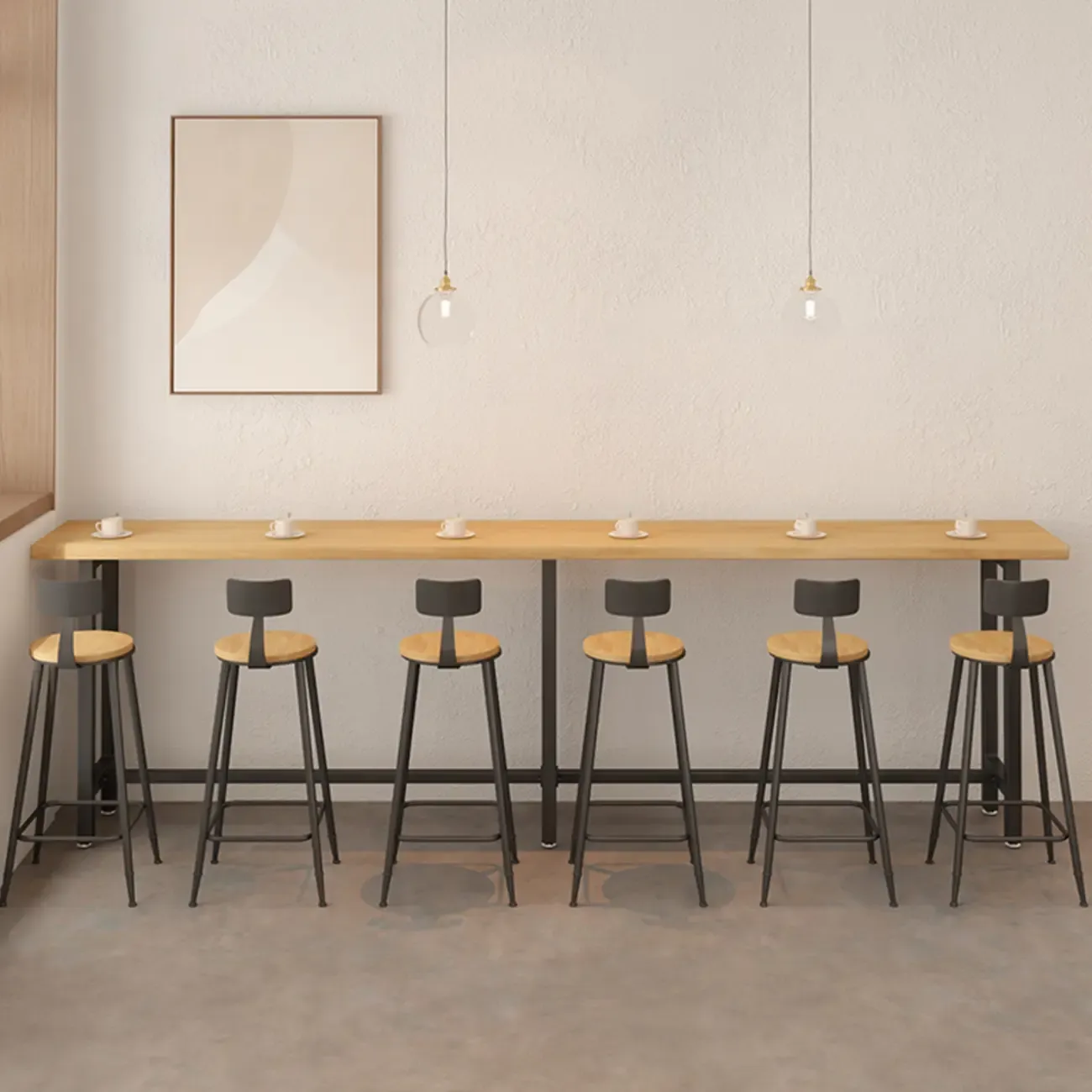 Footrest Natural Wooden Fixed Top Bar Tables Image - 4