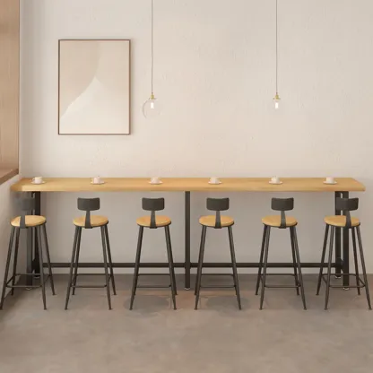 Footrest Natural Wooden Fixed Top Bar Tables Image - 4
