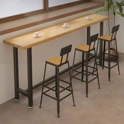 Footrest Natural Wooden Fixed Top Bar Tables Image - 5