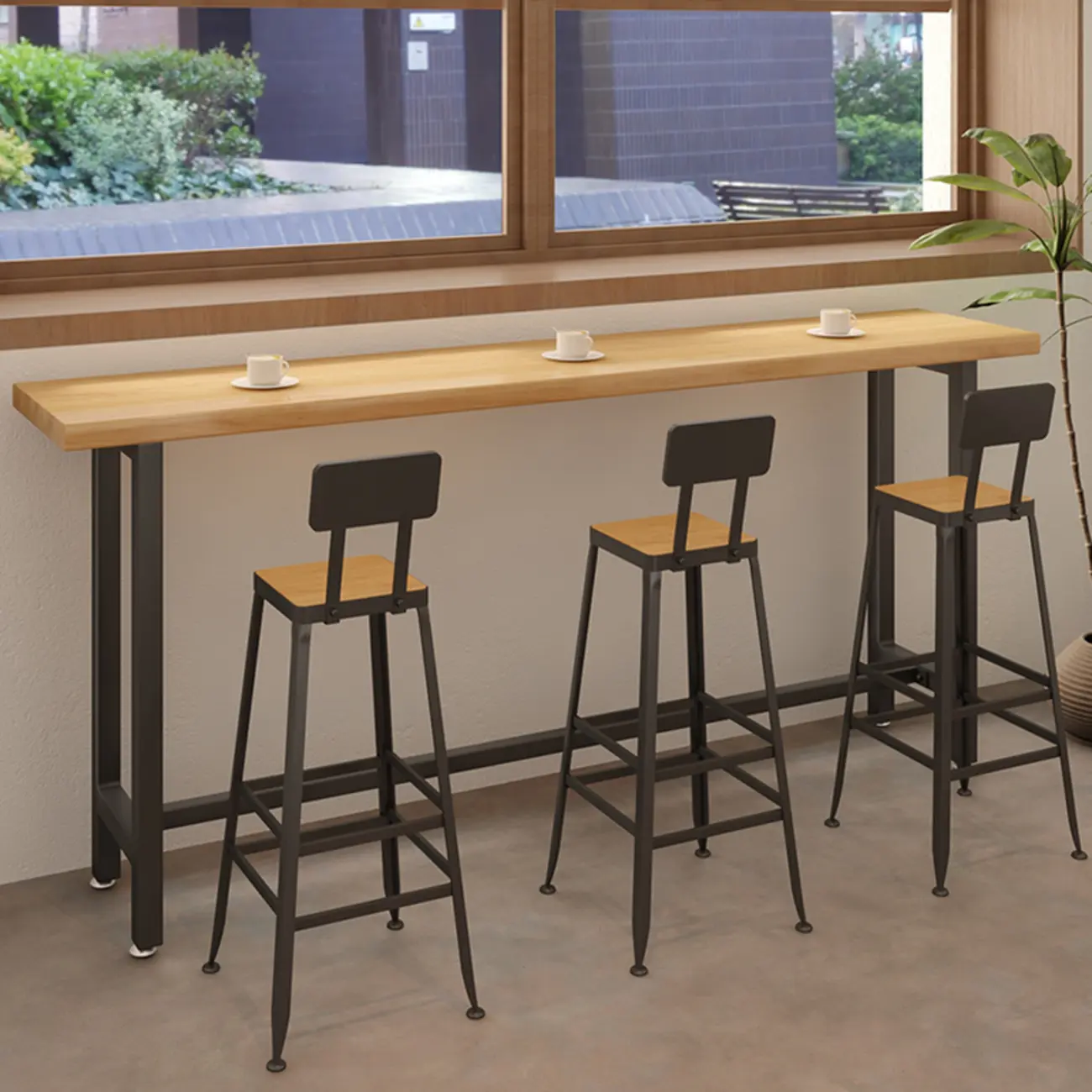 Footrest Natural Wooden Fixed Top Bar Tables Image - 6 | homeyfad