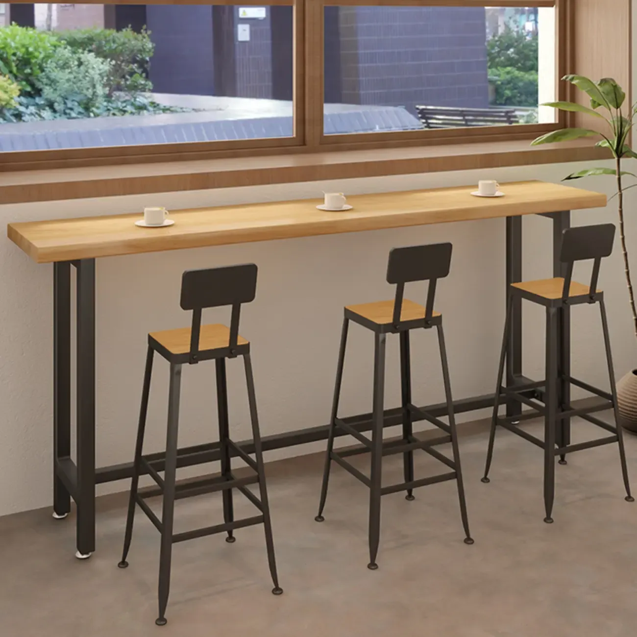 Footrest Natural Wooden Fixed Top Bar Tables Image - 6