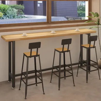 Footrest Natural Wooden Fixed Top Bar Tables Image - 6