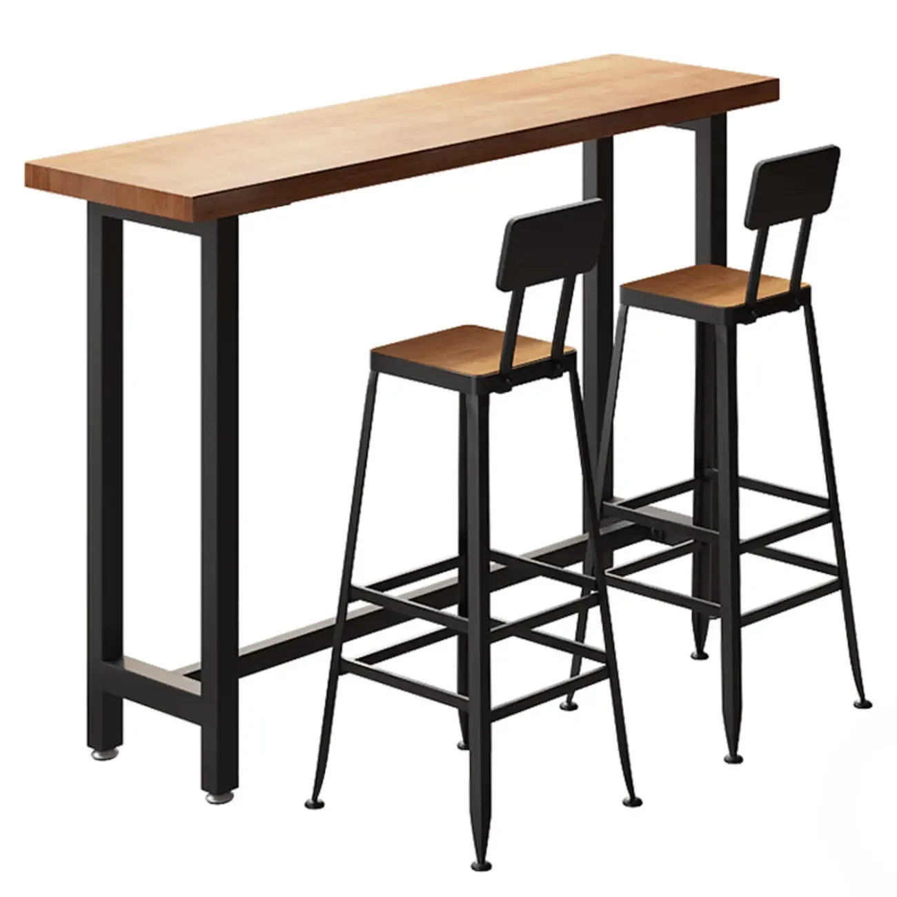 Footrest Natural Wooden Fixed Top Bar Tables Image - 7