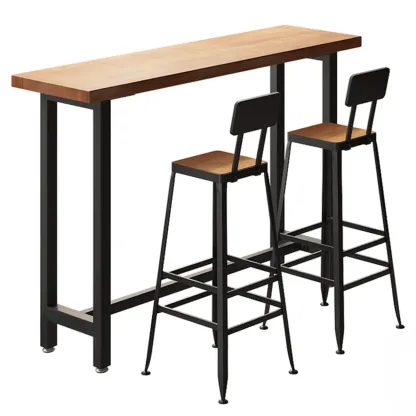 Footrest Natural Wooden Fixed Top Bar Tables Image - 7