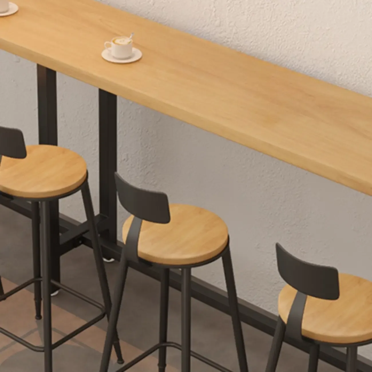 Footrest Natural Wooden Fixed Top Bar Tables Image - 8