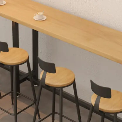 Footrest Natural Wooden Fixed Top Bar Tables Image - 8