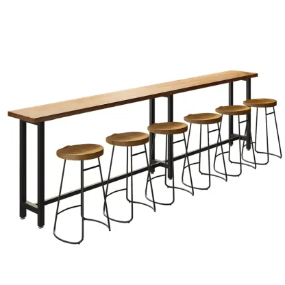 Footrest Natural Wooden Fixed Top Bar Tables Image - 16