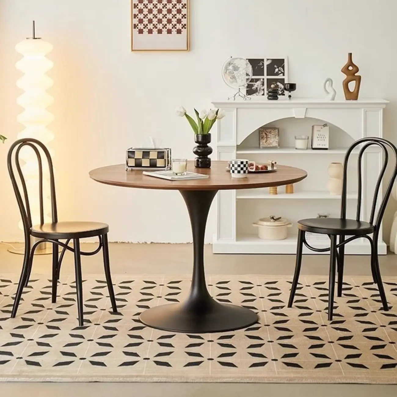 Casual Black Metal Wood Round Dining Table Image - 1 | homeyfad