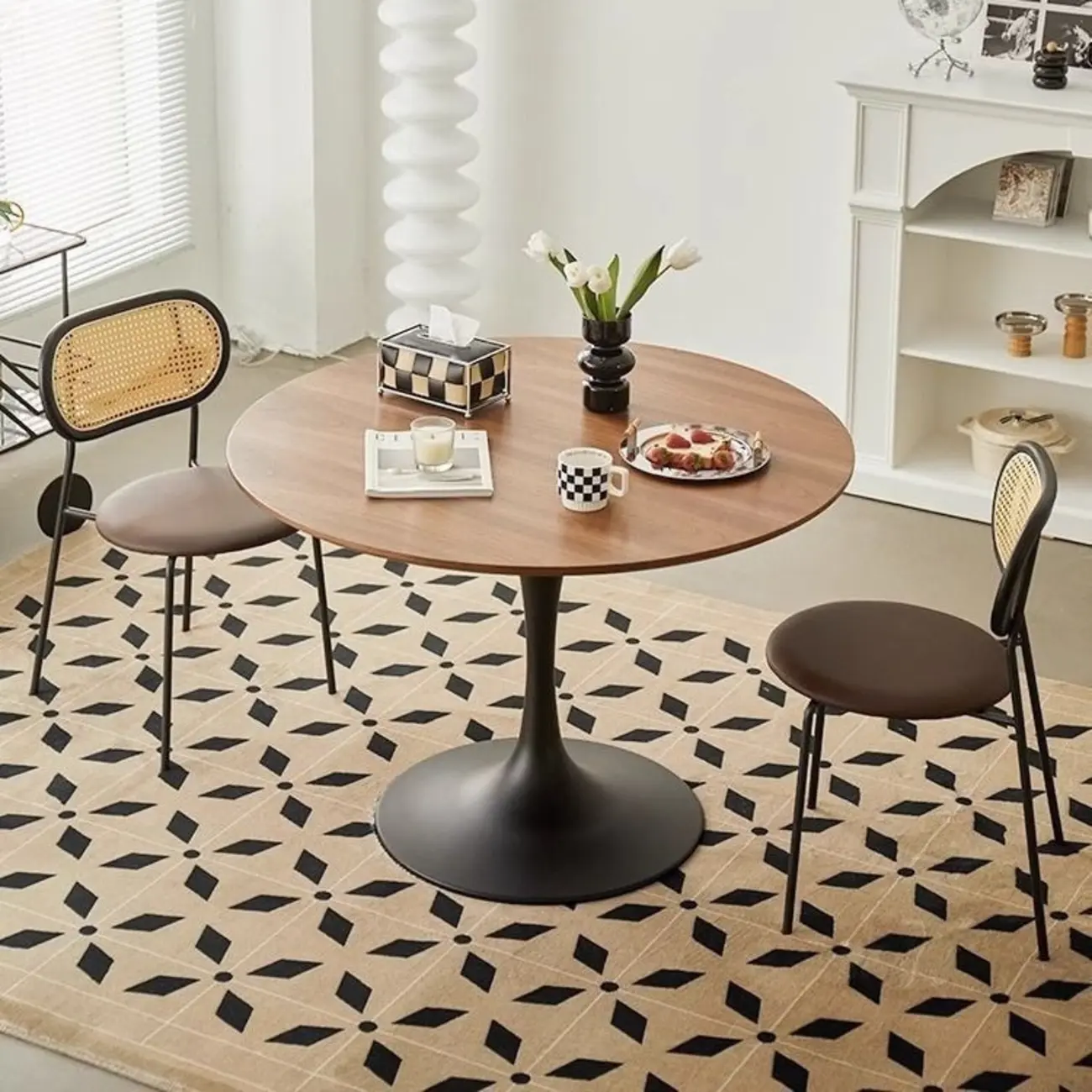 Casual Black Metal Wood Round Dining Table Image - 2 | homeyfad