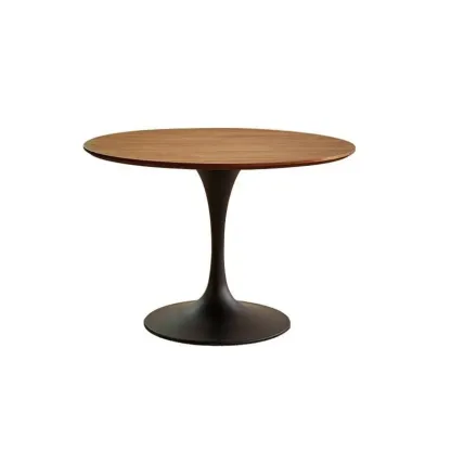 Casual Black Metal Wood Round Dining Table Image - 5