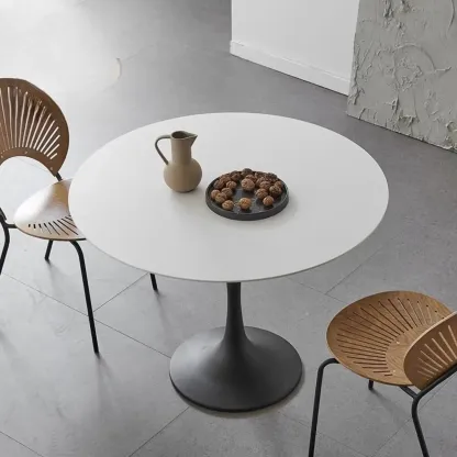 Casual Black Metal Wood Round Dining Table Image - 6