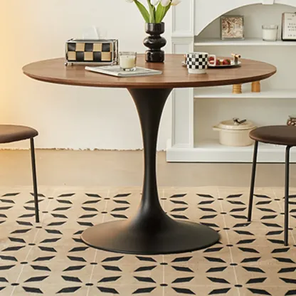 Casual Black Metal Wood Round Dining Table Image - 7