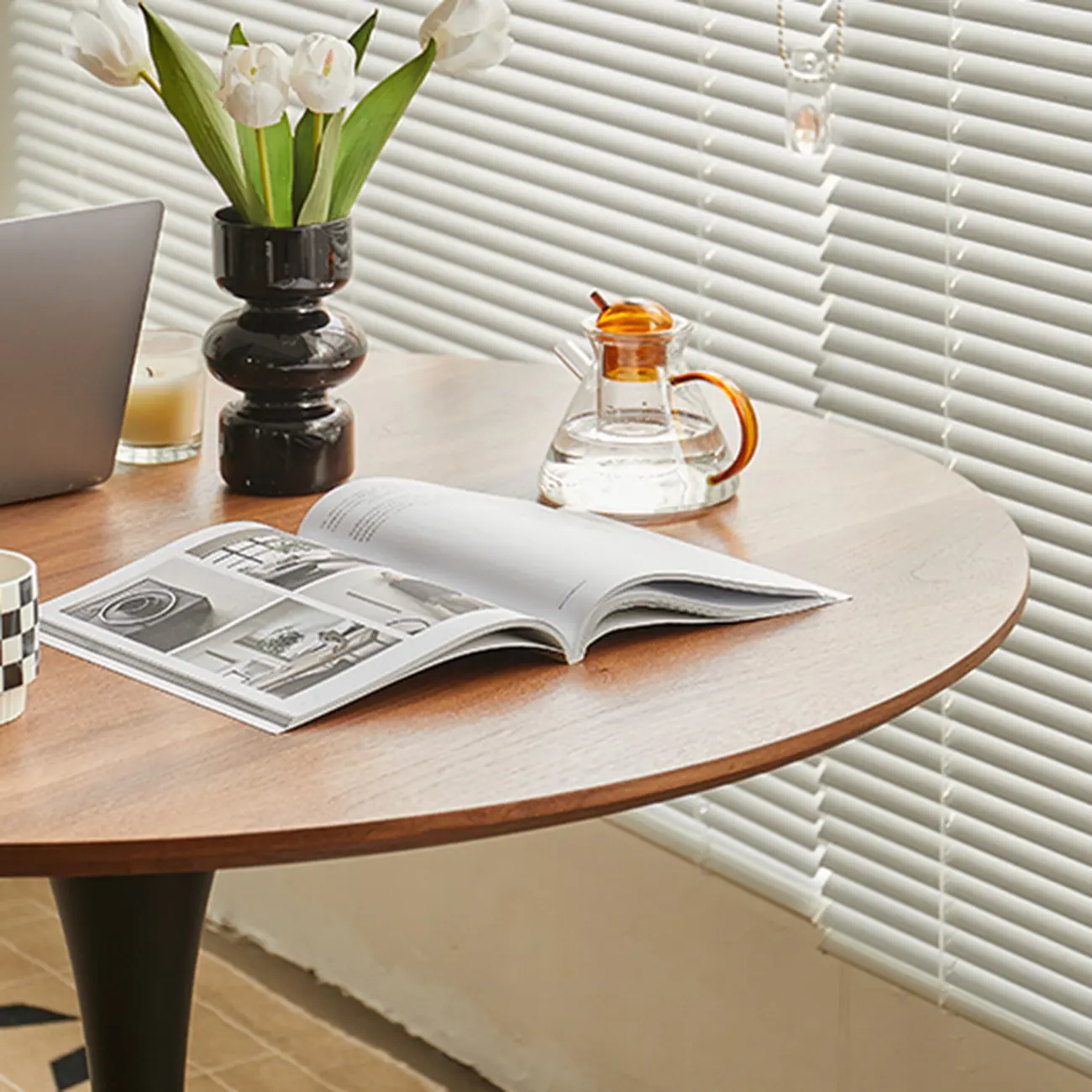 Casual Black Metal Wood Round Dining Table Image - 8 | homeyfad