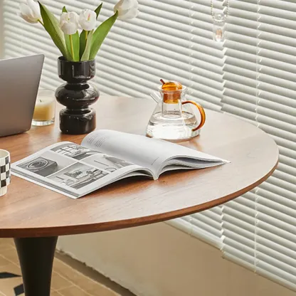 Casual Black Metal Wood Round Dining Table Image - 8