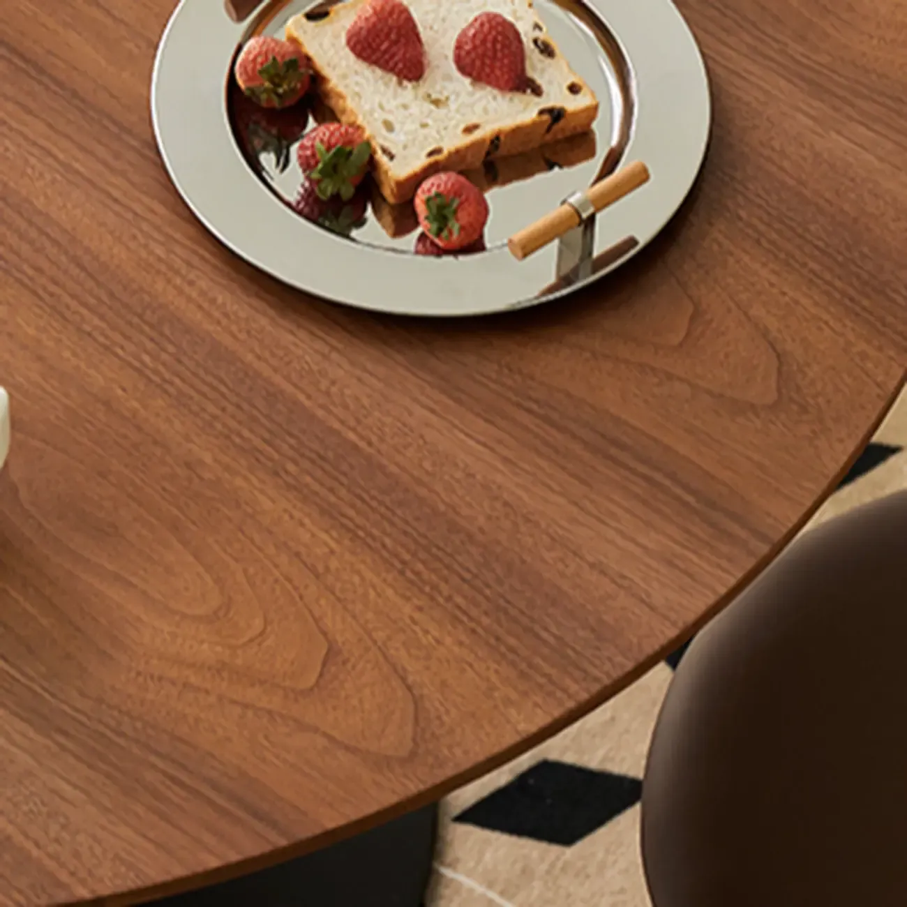 Casual Black Metal Wood Round Dining Table Image - 10