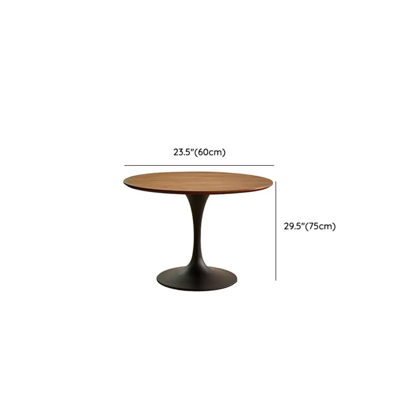 Casual Black Metal Wood Round Dining Table #size