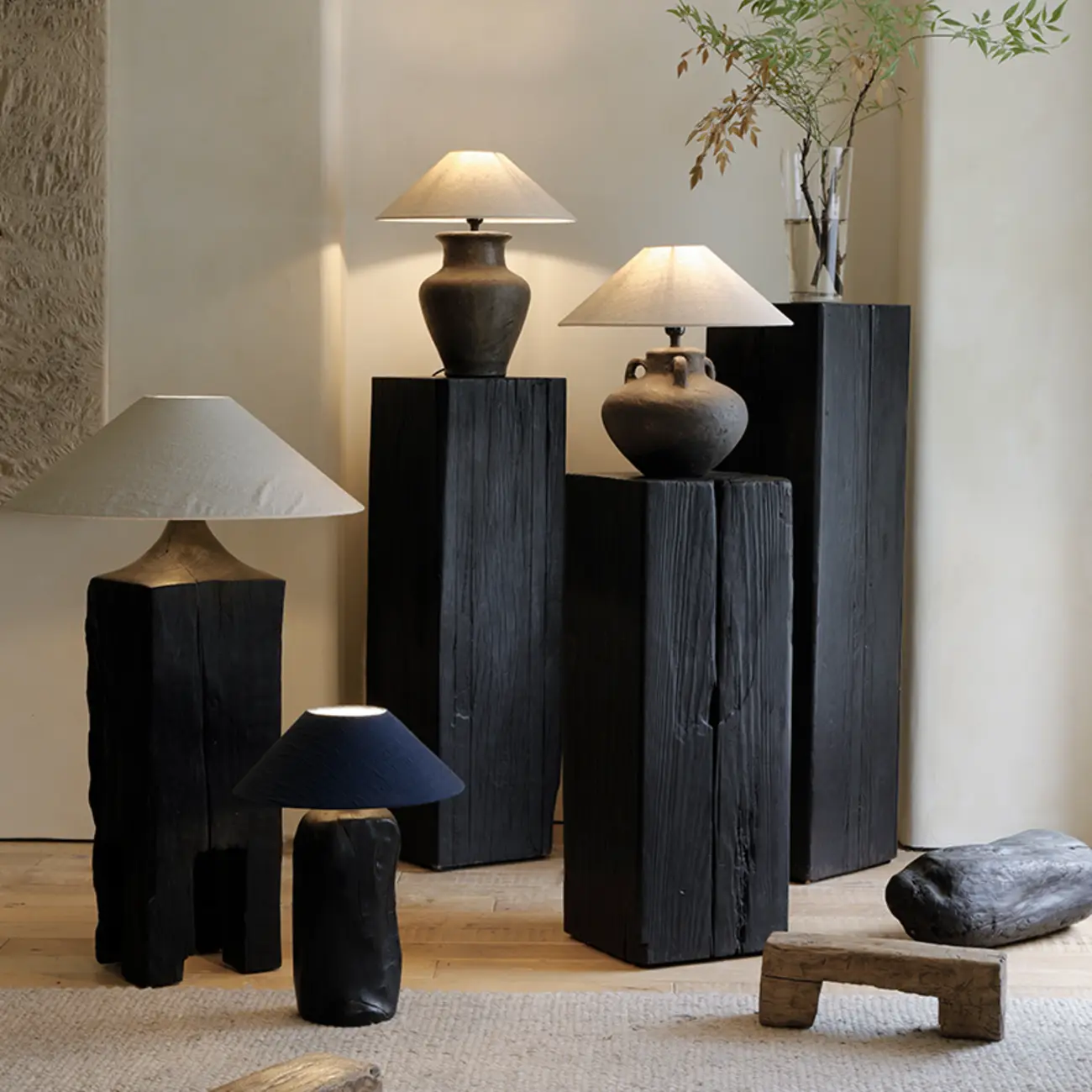 Modern Black Pine Wooden Square Stump End Table Image - 1 | homeyfad