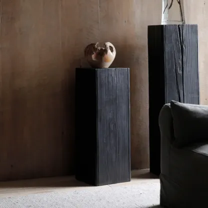 Modern Black Pine Wooden Square Stump End Table Image - 2