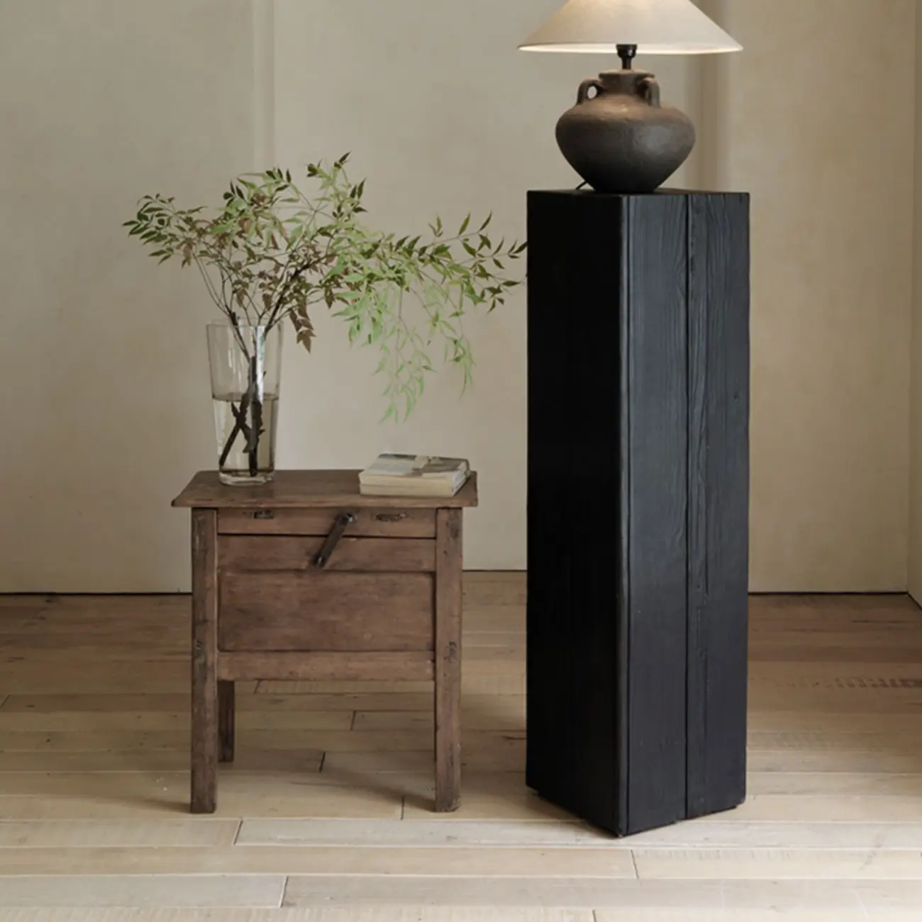 Modern Black Pine Wooden Square Stump End Table Image - 3 | homeyfad