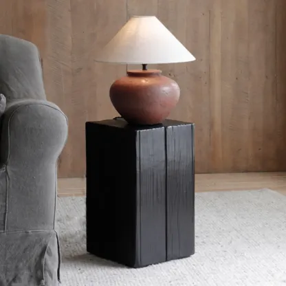 Modern Black Pine Wooden Square Stump End Table Image - 4