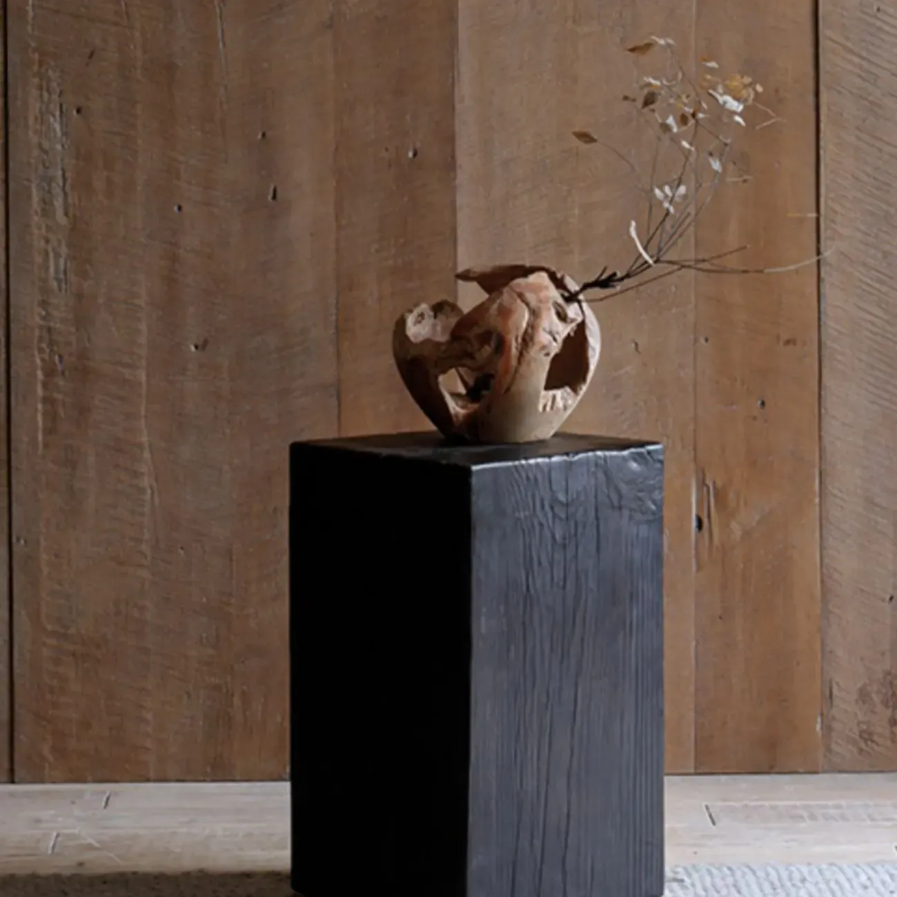 Modern Black Pine Wooden Square Stump End Table Image - 6