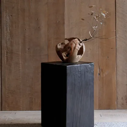 Modern Black Pine Wooden Square Stump End Table Image - 6