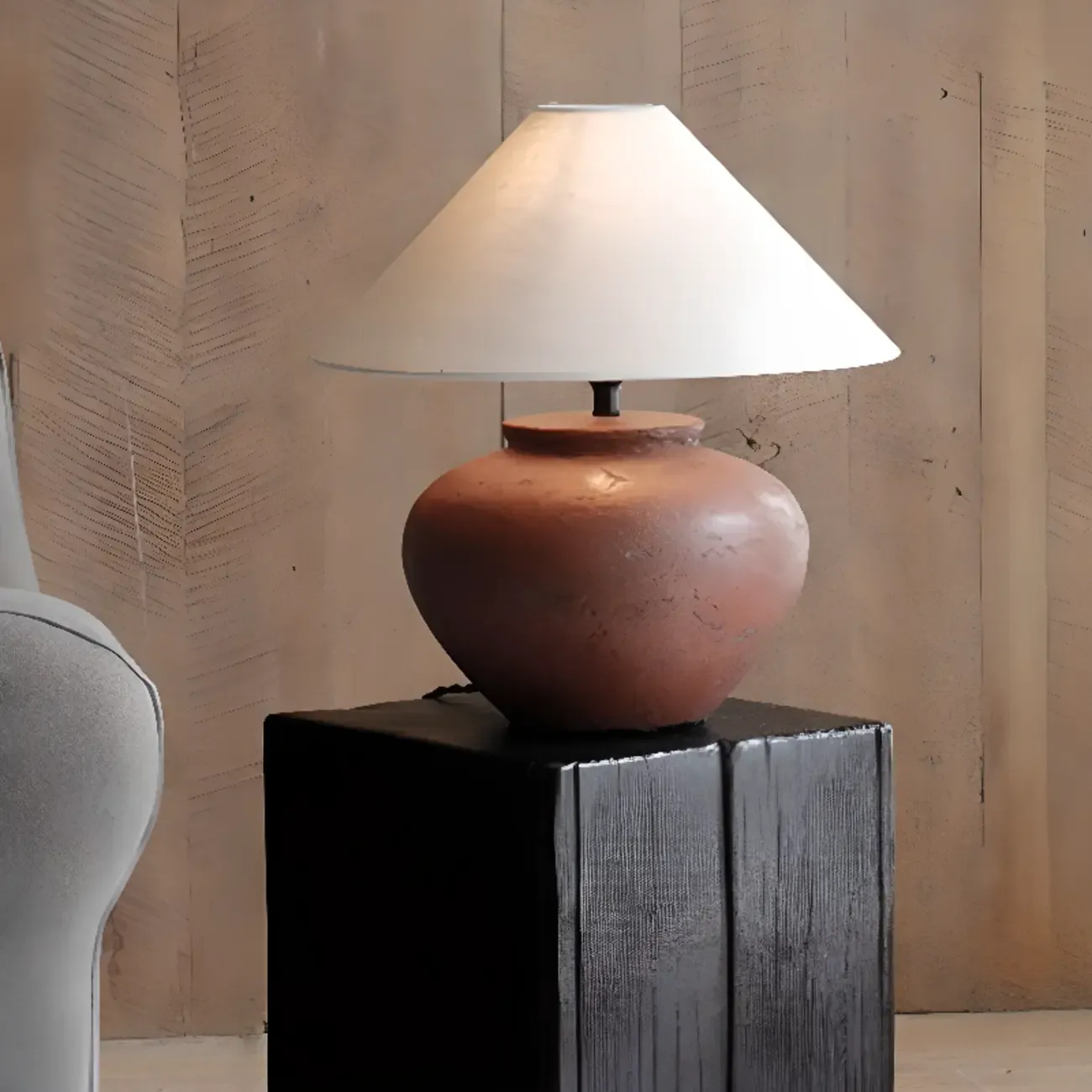 Modern Black Pine Wooden Square Stump End Table Image - 7