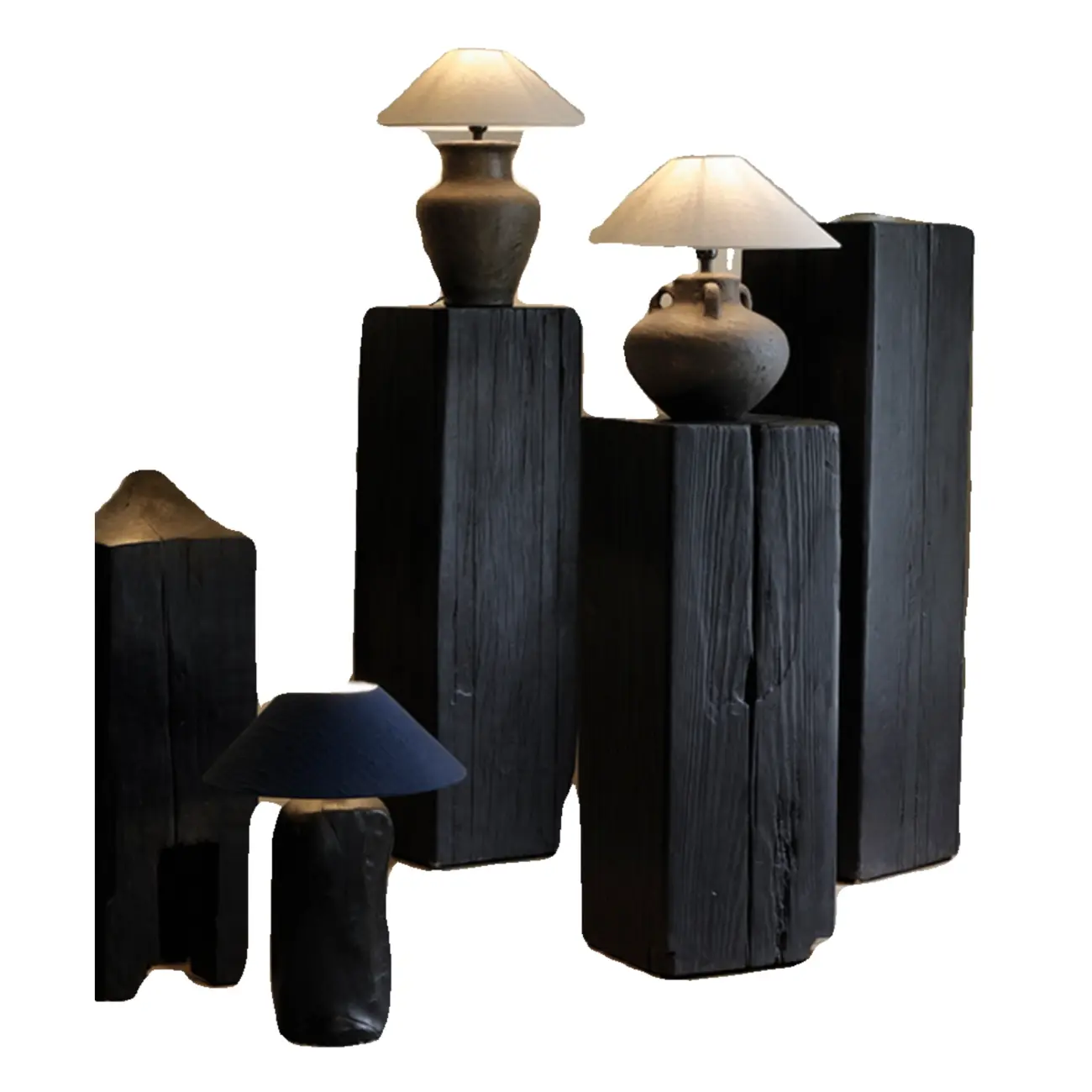 Modern Black Pine Wooden Square Stump End Table Image - 12 | homeyfad