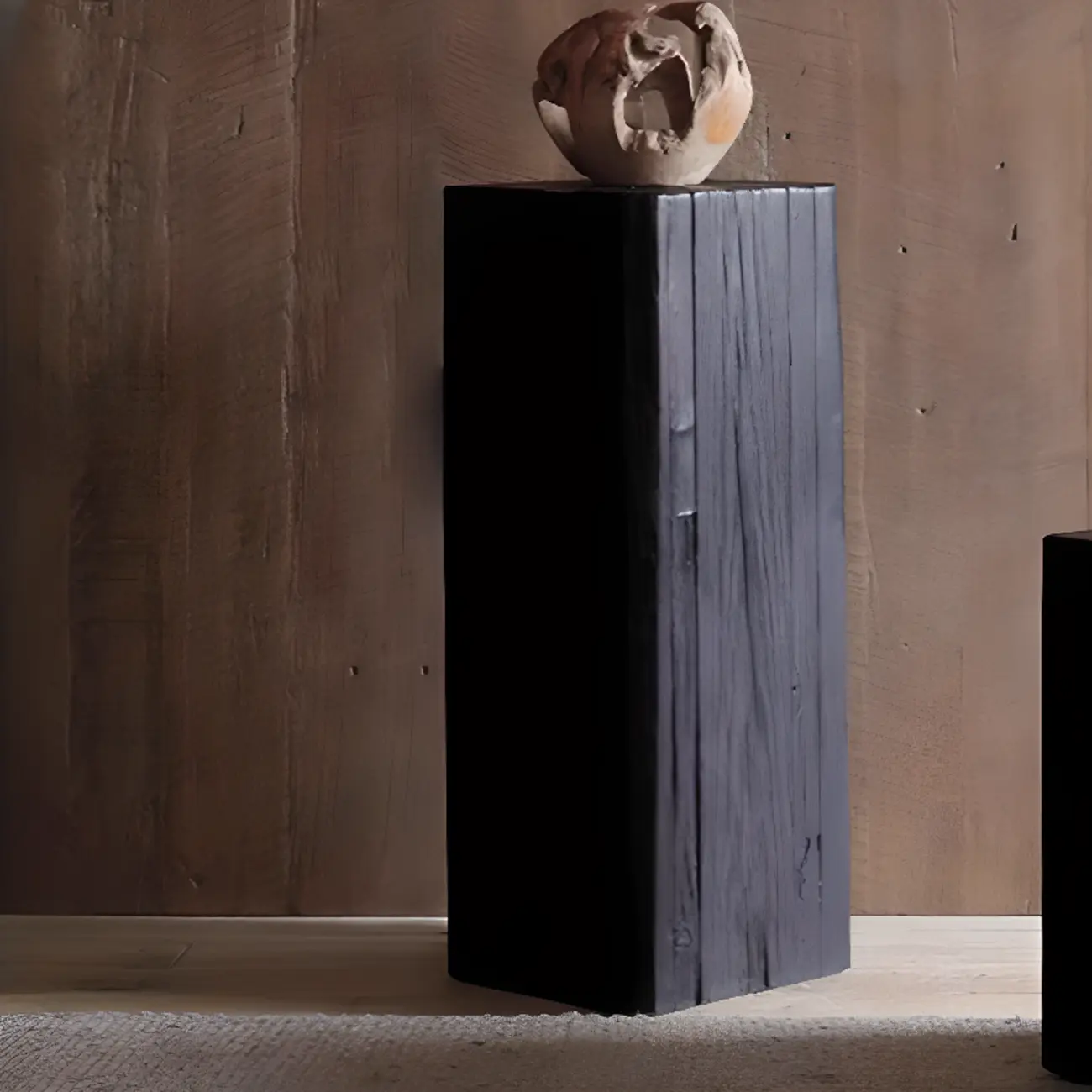 Modern Black Pine Wooden Square Stump End Table Image - 14 | homeyfad