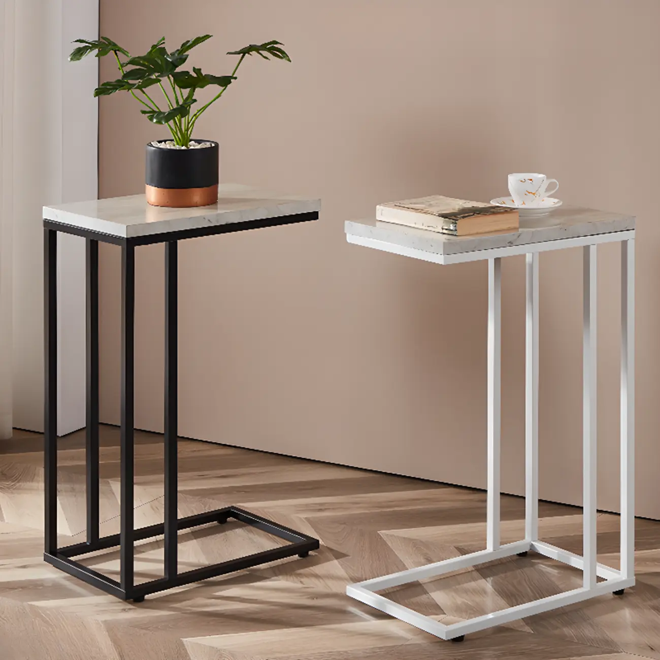 Minimalist C-Shaped White Wood End Table for Living Room Image - 1 | homeyfad