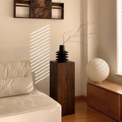 Pillar Rustic Pine Wood Square Accent Side Table Image - 1